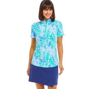 IBKUL Allison Mock Neck Zip Top XS S XL Short Sleeve Shirt Jade Golf Tennis